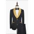 Gold Shawl Lapel One Button  Black Jacquard Wedding Tuxedo