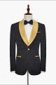 Gold Shawl Lapel One Button  Black Jacquard Wedding Tuxedo