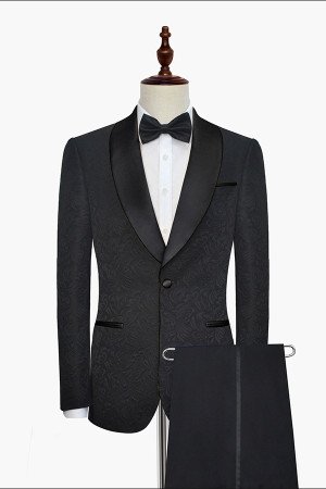 Fashion Black Jacquard Shawl Lapel Silk One Button Wedding Tuxedo for Men Fashion Black Jacquard Shawl Lapel Silk One Button Wedding Tuxedo for Men