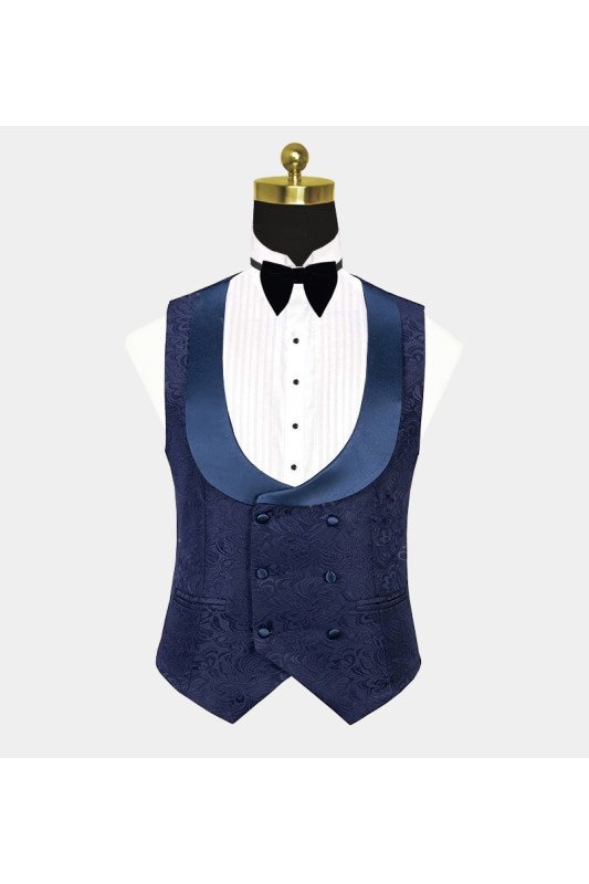 Navy Blue 3-Piece WeddingTuxedo| Jacquard Bespoke Men Suits