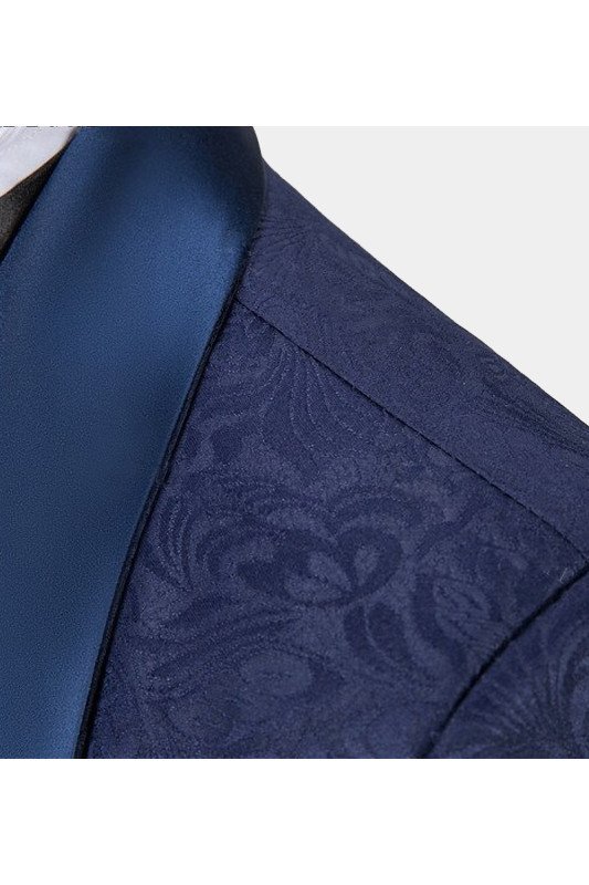 Navy Blue 3-Piece WeddingTuxedo| Jacquard Bespoke Men Suits