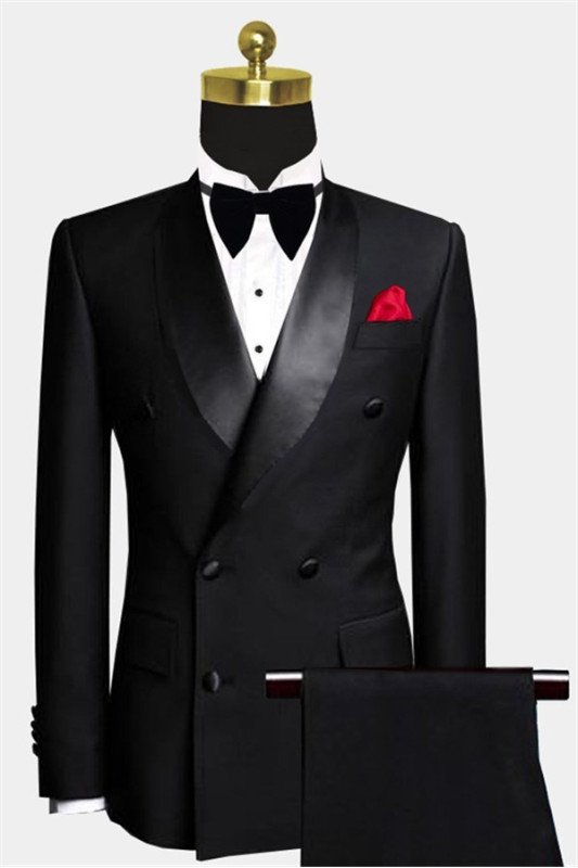 Black Double Breasted Wedding Tuxedo | Formal Business Men Suits with 2 Pieces