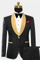 Stylish Black Two Pieces Prom Suits | Jacquard Wedding Tuxedo with One Button