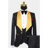 Black Jacquard Tuxedo with Gold Shawl Lapel | Chic 3-Piece Men Suits