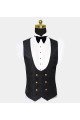 Black Jacquard Tuxedo with Gold Shawl Lapel | Chic 3-Piece Men Suits