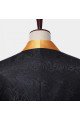 Black Jacquard Tuxedo with Gold Shawl Lapel | Chic 3-Piece Men Suits