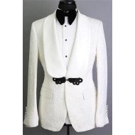 White Shawl Lapel Jacquard Groom Suits | Fashion Best Fitted Tuxedos for Wedding White Shawl Lapel Jacquard Groom Suits | Fashion Best Fitted Tuxedos for Wedding
