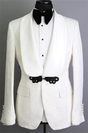White Shawl Lapel Jacquard Groom Suits | Fashion Best Fitted Tuxedos for Wedding White Shawl Lapel Jacquard Groom Suits | Fashion Best Fitted Tuxedos for Wedding