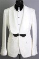 White Shawl Lapel Jacquard Groom Suits | Fashion Best Fitted Tuxedos for Wedding