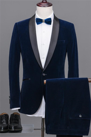 Navy Blue Shawl Lapel Velvet Prom Suits | New Arrival Best Man Tuxedos Navy Blue Shawl Lapel Velvet Prom Suits | New Arrival Best Man Tuxedos