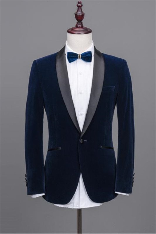 Navy Blue Shawl Lapel Velvet Prom Suits | New Arrival Best Man Tuxedos