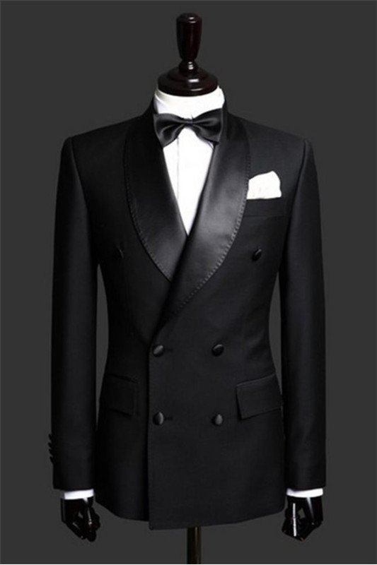 Black Double Breast Wedding Suits Tuxedos | Satin Lapel 2 Pieces for wedding
