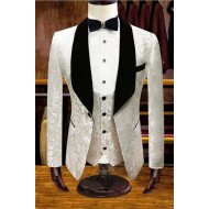 White Jacquard Wedding Tuxedos |  Men Suits for Groom with 3 Pieces