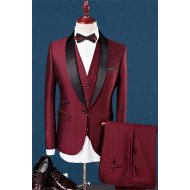 Dar Red Shawl Lapel Wedding Tuxedos | Dress Prom Men Suits with 3 Pieces