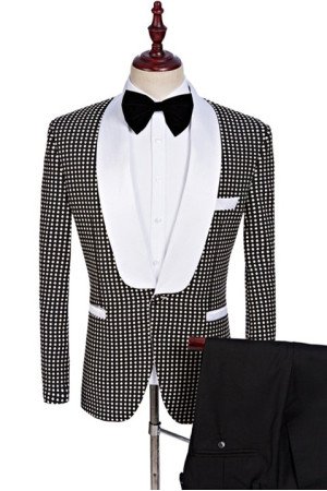 New Arrival Black and White Shawl Lapel Wedding Suits with Dot New Arrival Black and White Shawl Lapel Wedding Suits with Dot