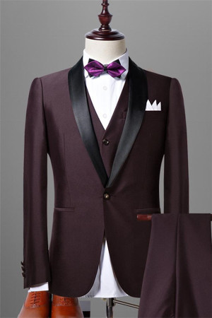 Solid Dark Maroon Wedding Tuxedos for Men Best Fitted Prom Suits for Men