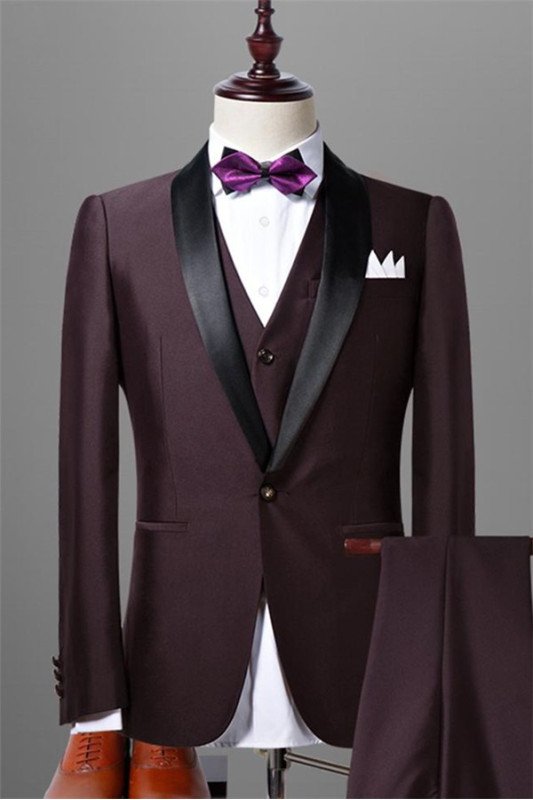Solid Dark Maroon Wedding Tuxedos for Men Best Fitted Prom Suits for Men