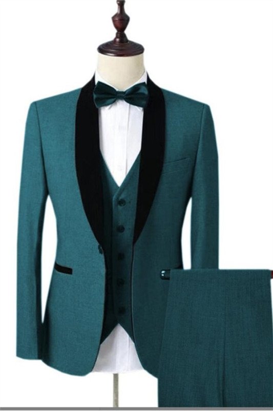 Ocean Blue Prom Suits for Men | Chic Shawl Lapel Best Fitted Wedding Tuxedos