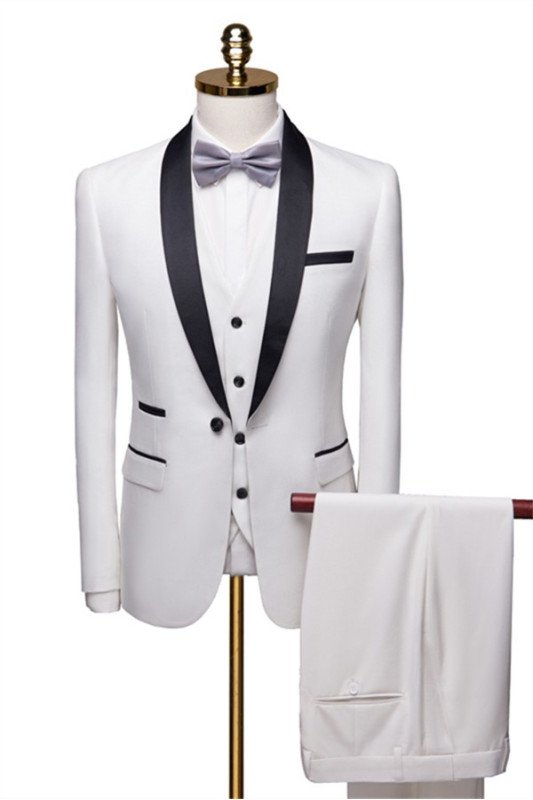 New Chic White Shawl Lapel Men Suit | Casual Best Fitted Prom Groom Wedding Suit