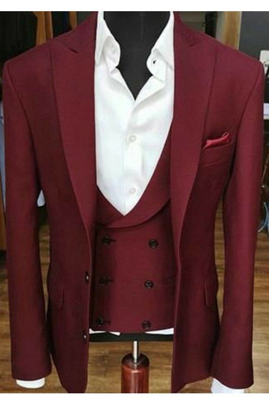 Ruby Peak Lapel 3-Piece Wedding Suit | Chic Prom Suits Tuxedo