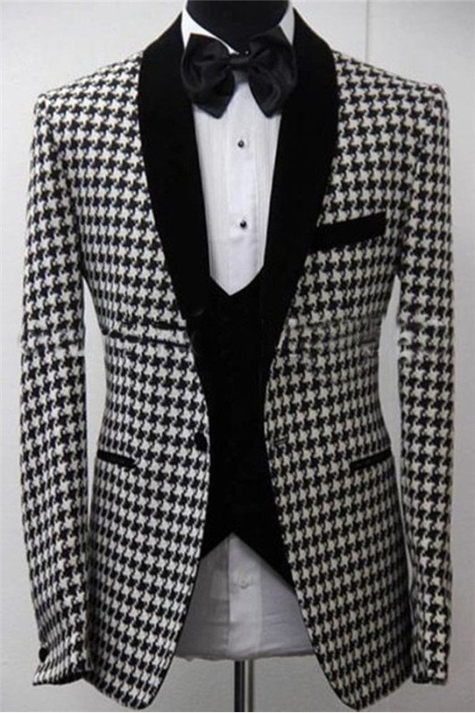 Elegant 3 Piece Suit Dinner Party Prom Suit | Bespoke Houndstooth Blazer Best Fitted Wedding Tuxedo