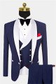 Navy Blue Stylish White Shawl Lapel  One Button Wedding Tuxedos 3 Pieces