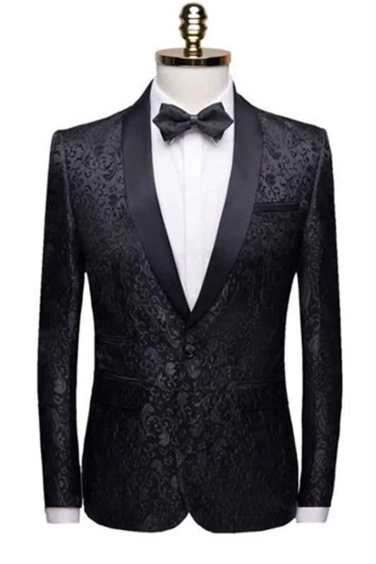 Black Jacquard Shawl Lapel Men Suits | Chic Best Fitted Two-Pieces Wedding Groom Tuexdos