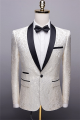 White Jacquard One Button Wedding Tuexdos with Black Shawl Lapel