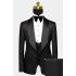 Black Satin Shawl Lapel Prom Suits | One Button Chic Jacquard Wedding Tuxedos