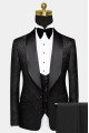 Black Satin Shawl Lapel Prom Suits | One Button Chic Jacquard Wedding Tuxedos