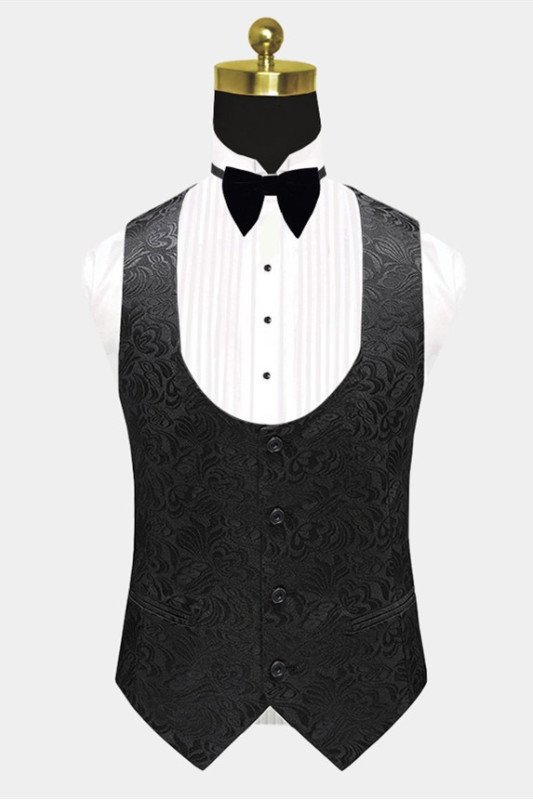 Black Satin Shawl Lapel Prom Suits | One Button Chic Jacquard Wedding Tuxedos