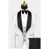 Stylish Bespoke Black Satin Lapel Jacquard White Wedding Suits