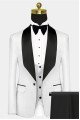 Stylish Bespoke Black Satin Lapel Jacquard White Wedding Suits