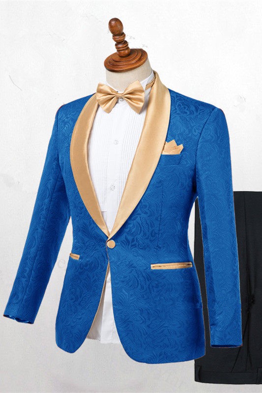 New Arrival Ocean Blue Jacquard Best Fitted Wedding Suits