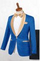 New Arrival Ocean Blue Jacquard Best Fitted Wedding Suits