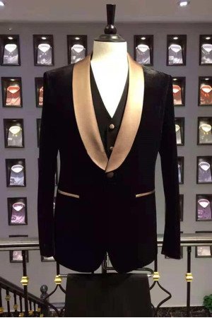 Kaden Black Three-Piece Shawl Lapel Slim Fit Wedding Suits Kaden Black Three-Piece Shawl Lapel Slim Fit Wedding Suits