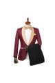 Dominic Fashion Burgundy Best Fitted Jacquard Wedding Suit for Men