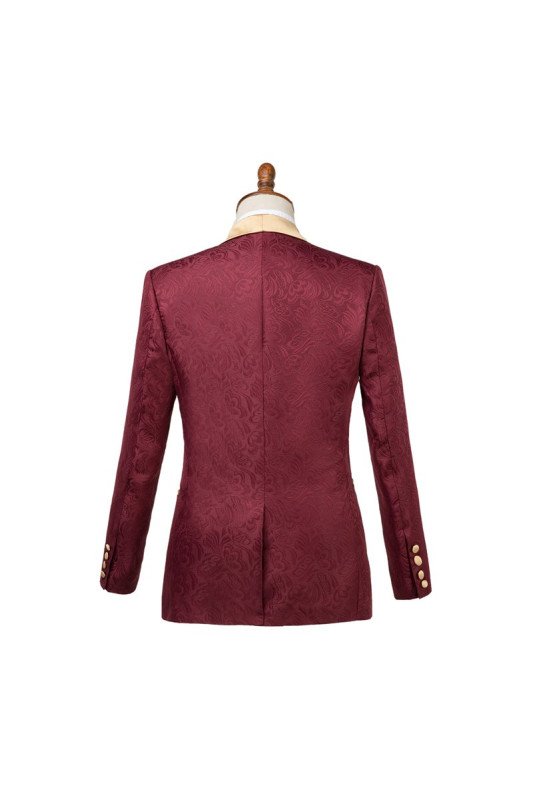 Dominic Fashion Burgundy Best Fitted Jacquard Wedding Suit for Men