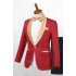 Latest Design Red Jacquard One Button Wedding Men Suits with Gold Lapel