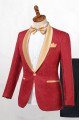 Latest Design Red Jacquard One Button Wedding Men Suits with Gold Lapel