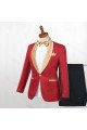 Latest Design Red Jacquard One Button Wedding Men Suits with Gold Lapel