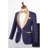 Dark Blue Jacquard Shawl Lapel Slim Fit Wedding Suits