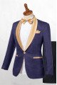 Dark Blue Jacquard Shawl Lapel Slim Fit Wedding Suits