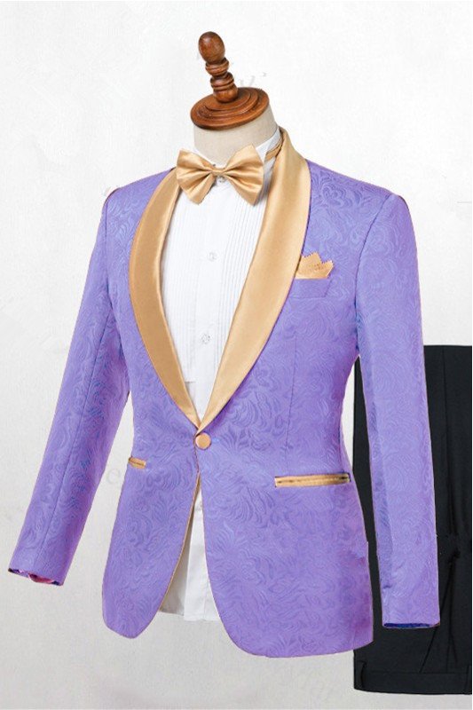 Lavender One Button Jacquard Close Fitting Wedding Tuxedo for Men