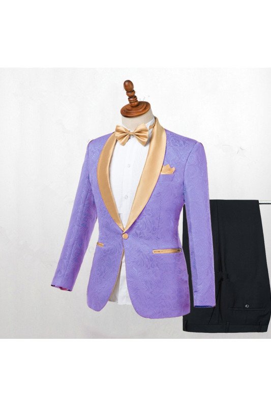 Lavender One Button Jacquard Close Fitting Wedding Tuxedo for Men