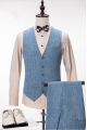 Fashion Blue Linen Suit For Wedding | Peak Lapel Summer Groom and Groomsmen Suits