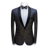 Stylish Black Satin Shawl Lapel Wedding Tuxedos | Gold Jacquard Blue Men Suits for Prom