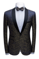 Stylish Black Satin Shawl Lapel Wedding Tuxedos | Gold Jacquard Blue Men Suits for Prom