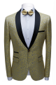 Chic Black Satin Shawl Lapel Prom Suits | Gold Jacquard Men Wedding Tuxedos