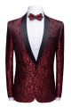 Elegant Burgundy Jacquard Wedding Tuxedos | Shawl Lapel Black Satin Men Prom Suits